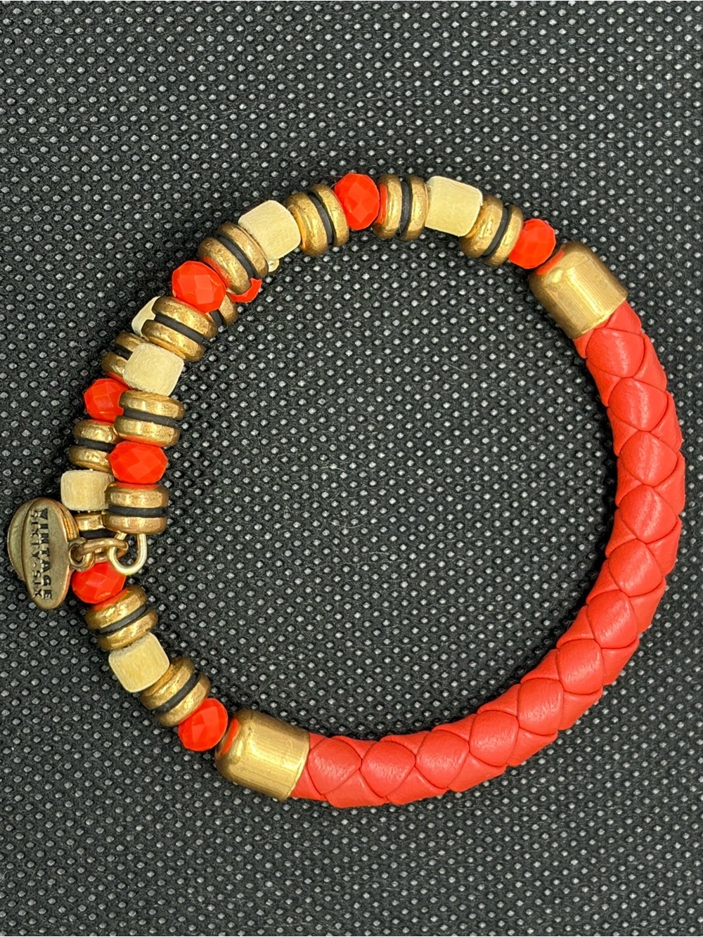 Alex and Ani Red Braided Leather Bracelet with Gold Beads